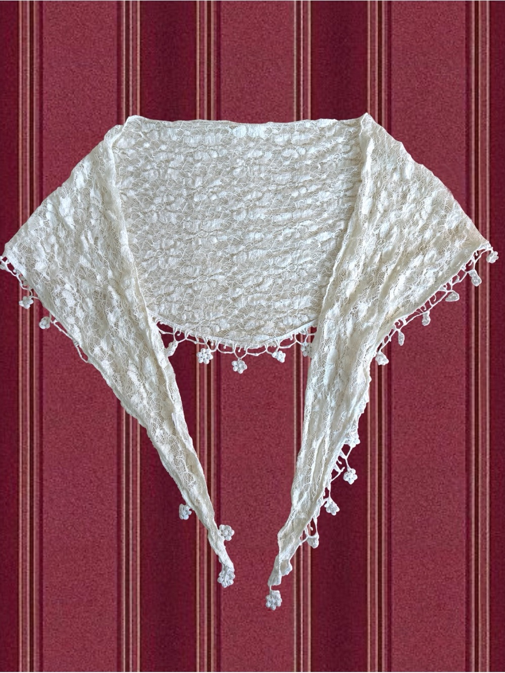 Delicate Cream Lace Knit Shawl Scarf - Women's Accessory